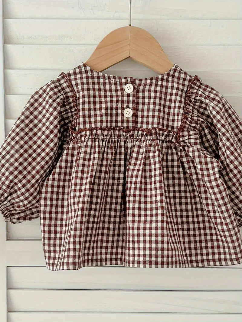 Vintage Babyset – Blouse &amp; Short in Khaki Ruit