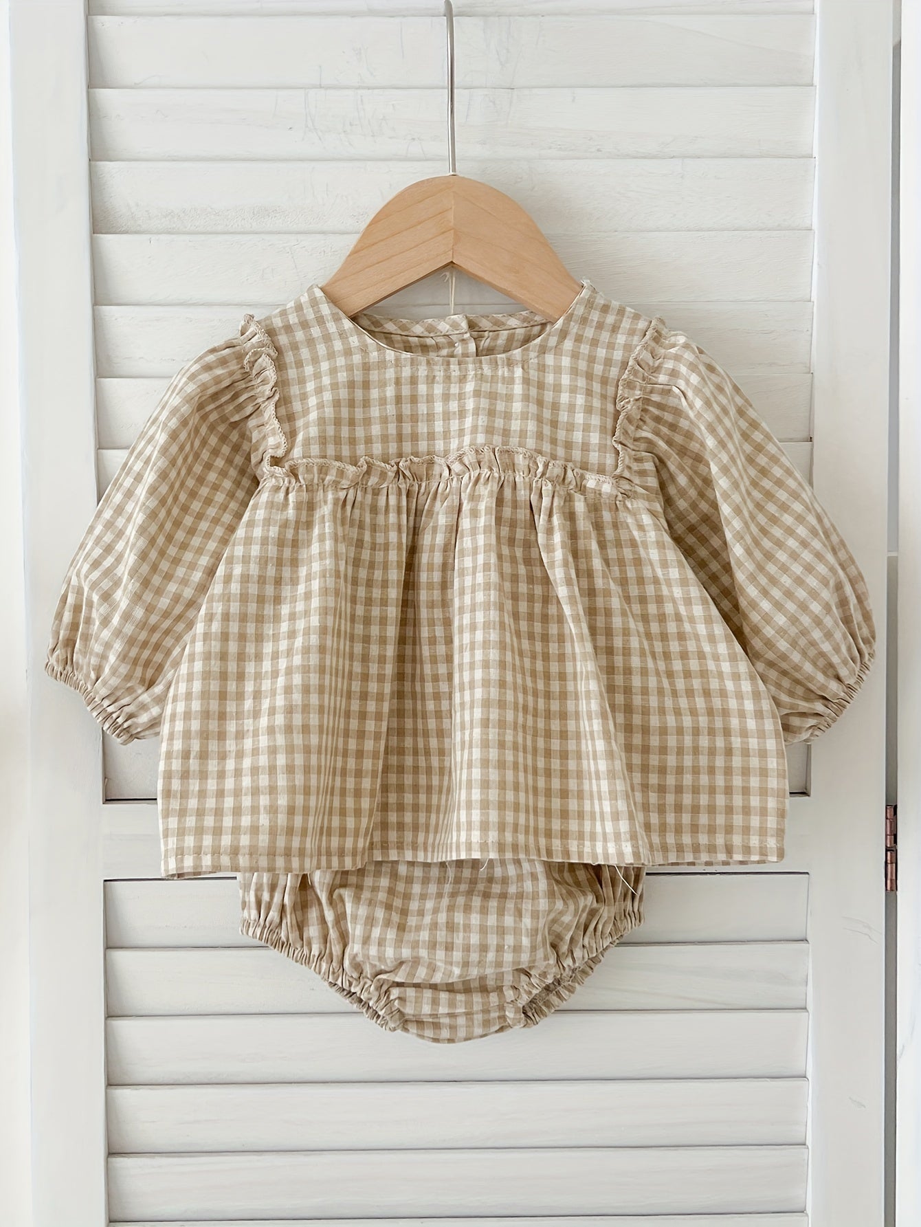 Vintage Babyset – Blouse &amp; Short in Khaki Ruit