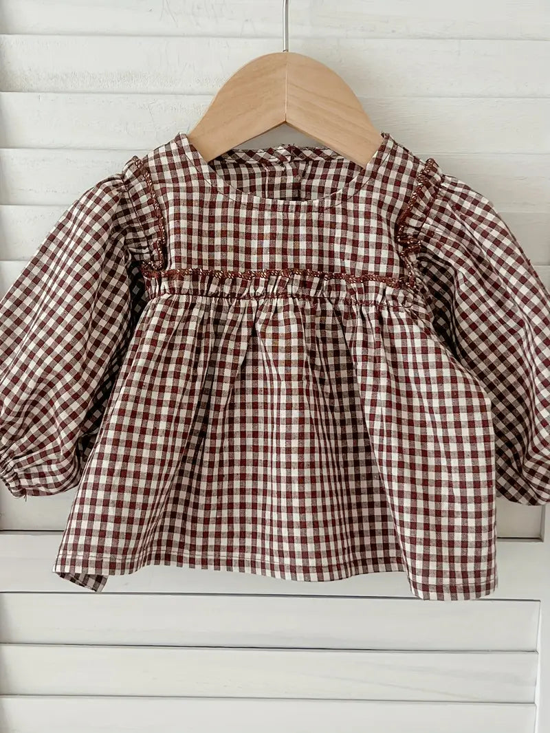 Vintage Babyset – Blouse &amp; Short in Khaki Ruit