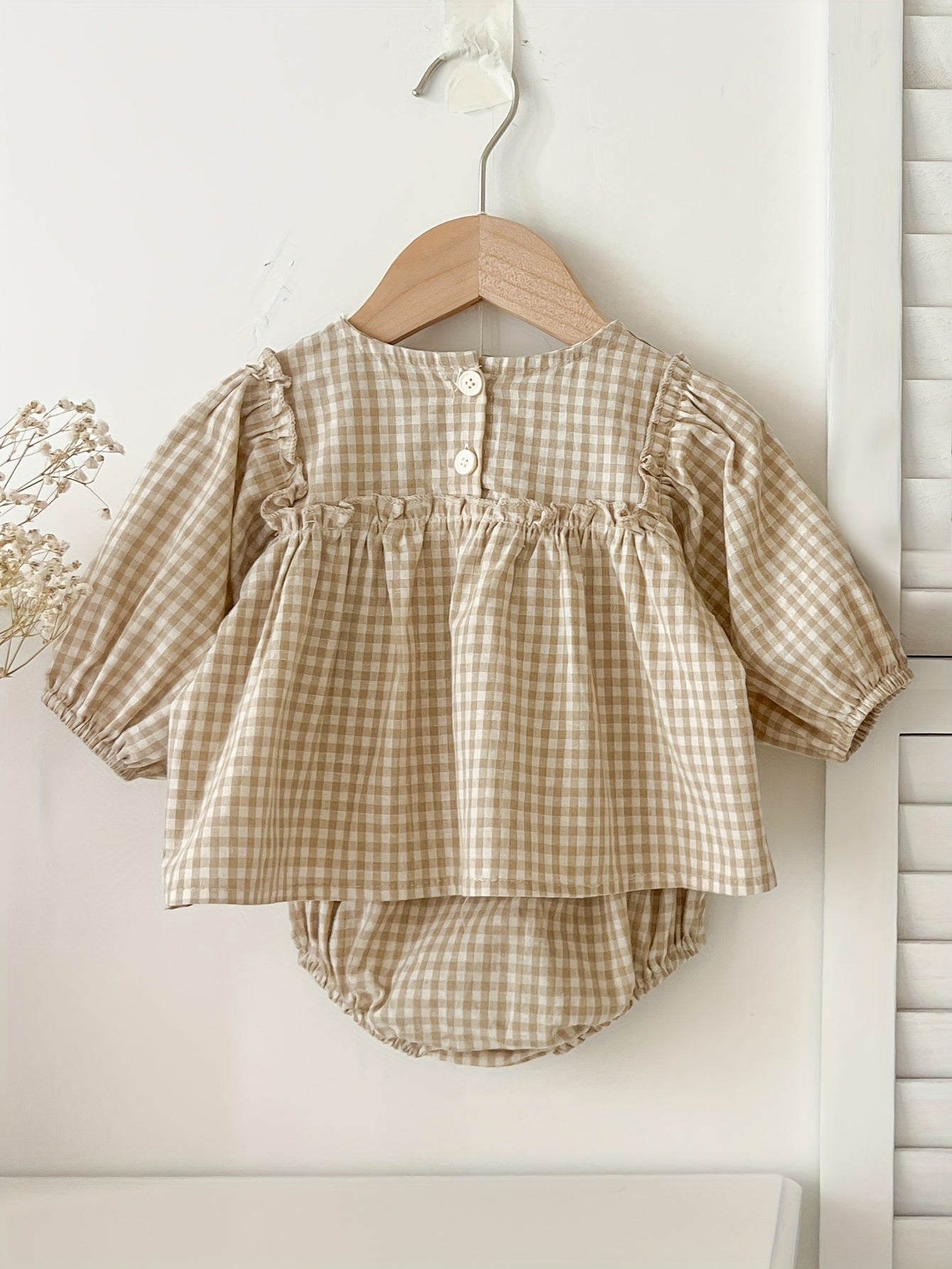 Vintage Babyset – Blouse &amp; Short in Khaki Ruit