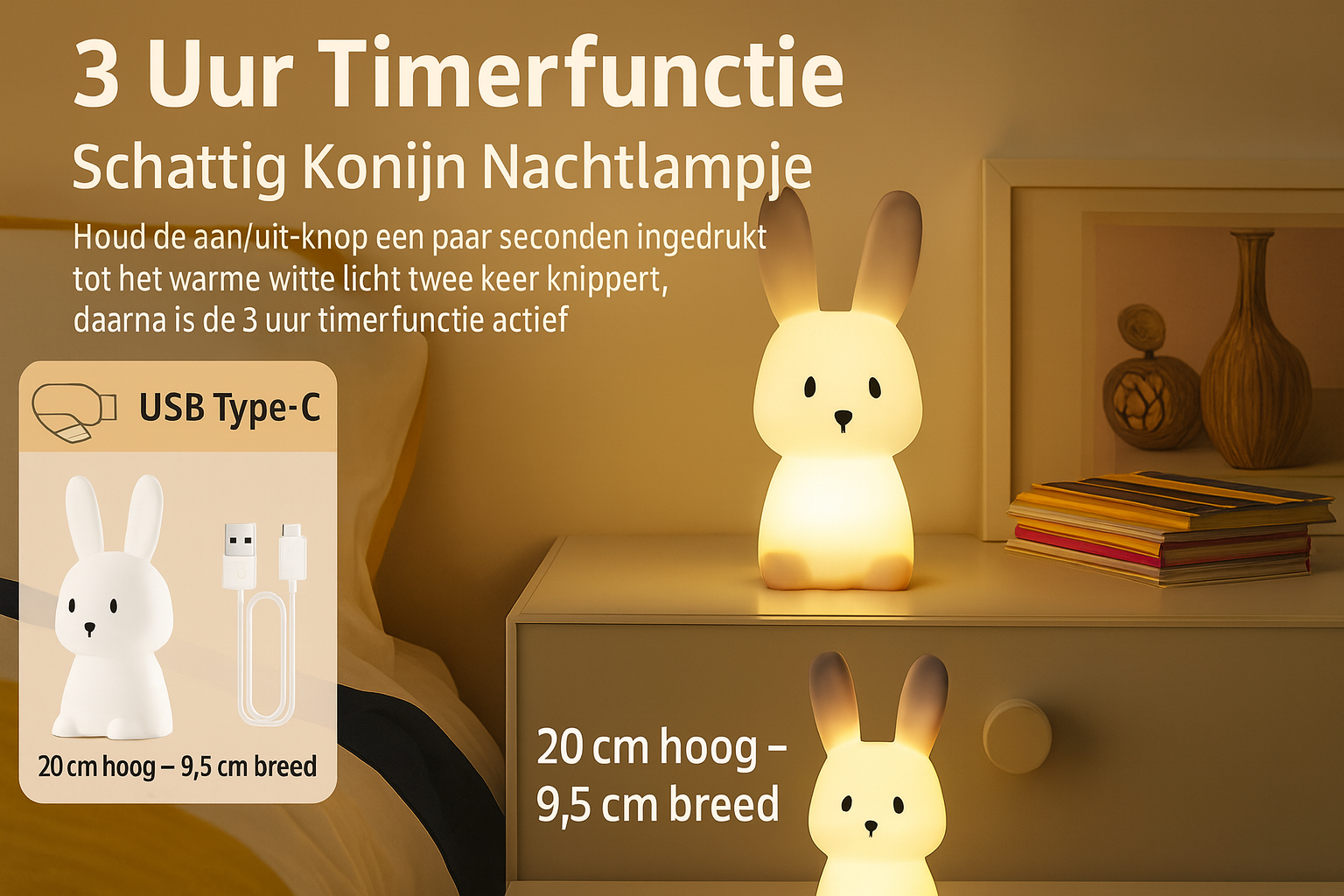 🐰 Lief Konijntje Nachtlamp – Zacht licht voor een veilige nachtrust 🐰