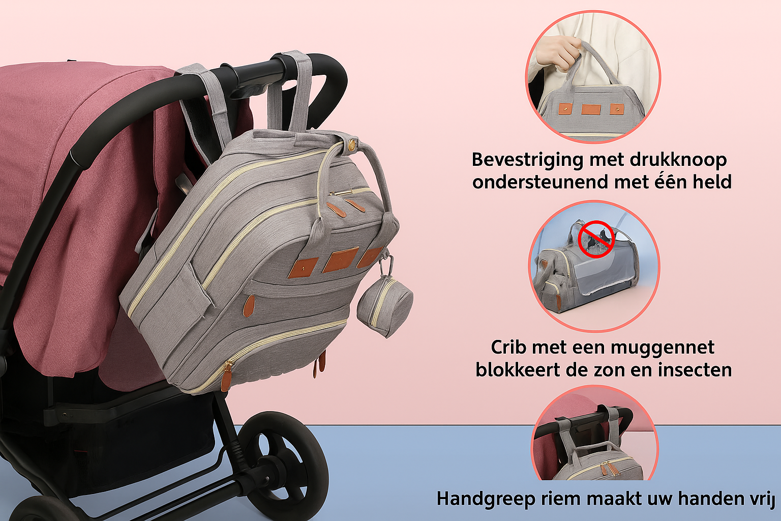 3-in-1 Luiertas Rugzak met Opvouwbaar Babybedje &amp; USB-aansluiting