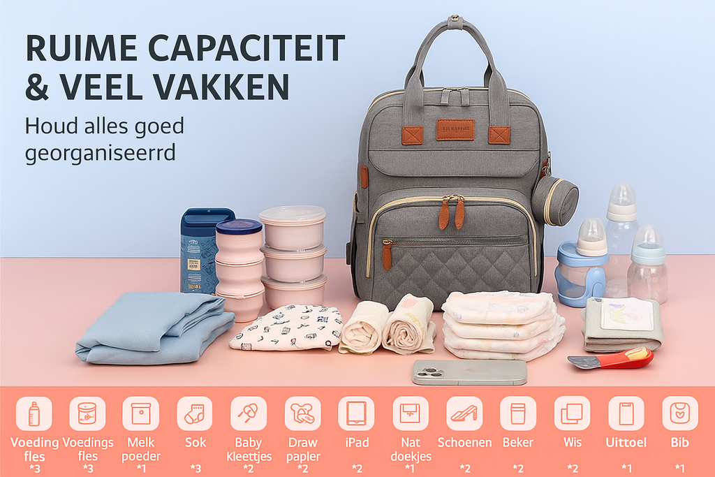 3-in-1 Luiertas Rugzak met Opvouwbaar Babybedje &amp; USB-aansluiting