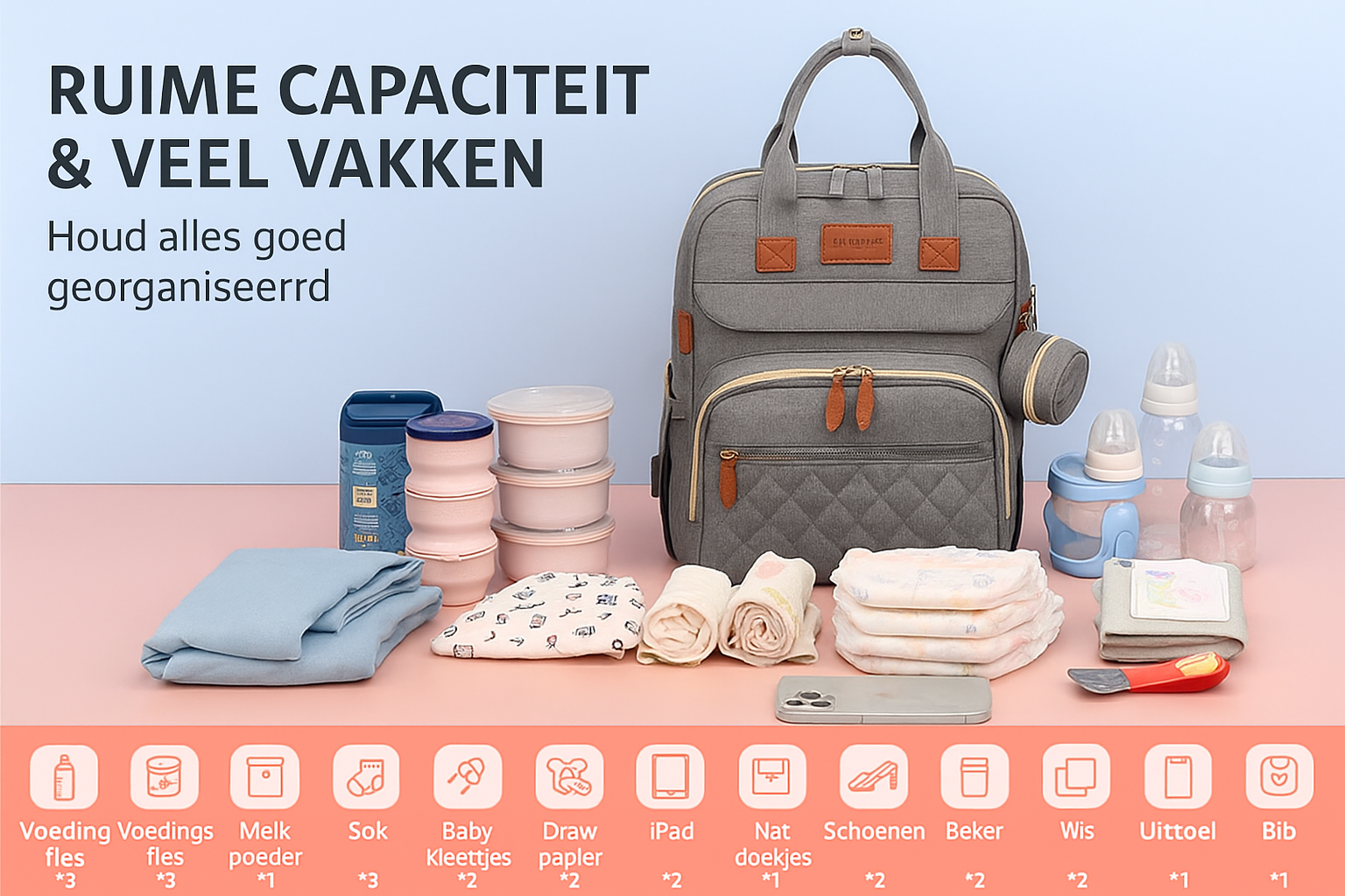 3-in-1 Luiertas Rugzak met Opvouwbaar Babybedje &amp; USB-aansluiting