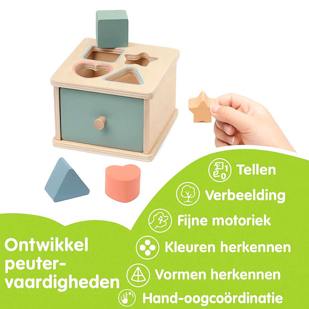 Montessori Houten Speelbox – Educatief Vormenspel & Fijne Motoriek