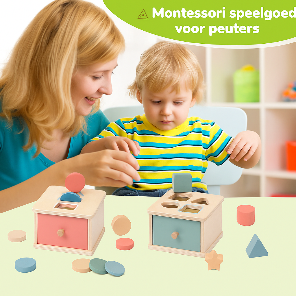 Montessori Houten Speelbox – Educatief Vormenspel & Fijne Motoriek