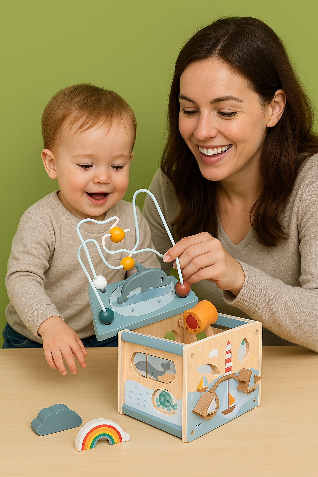 Montessori Houten Activiteitenkubus – 5-in-1 Educatief Speelgoed