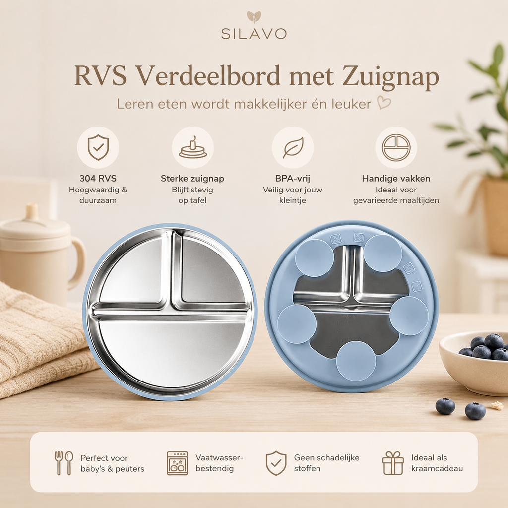 🍽️ Silavo® Premium Siliconen Baby Eetset met RVS Bestek