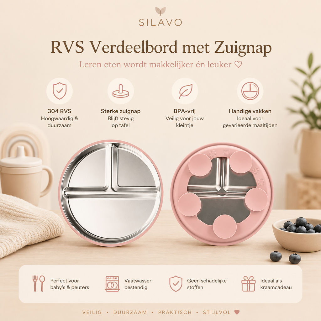 🍽️ Silavo® Premium Siliconen Baby Eetset met RVS Bestek