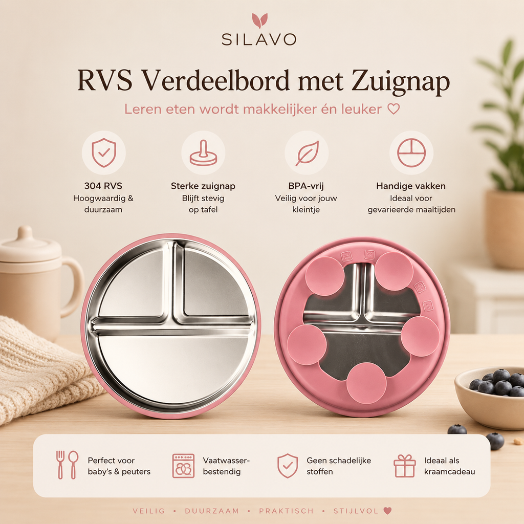 🍽️ Silavo® Premium Siliconen Baby Eetset met RVS Bestek