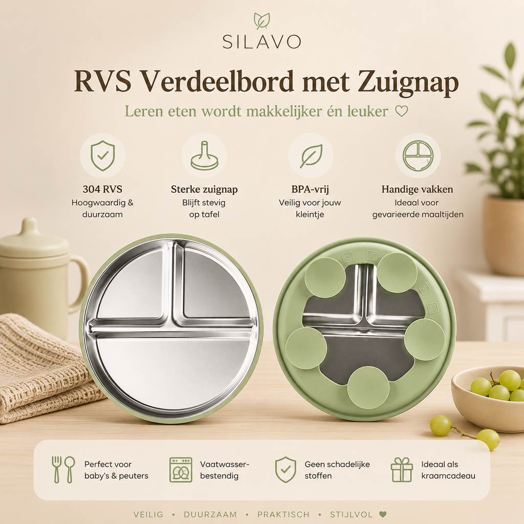 🍽️ Silavo® Premium Siliconen Baby Eetset met RVS Bestek