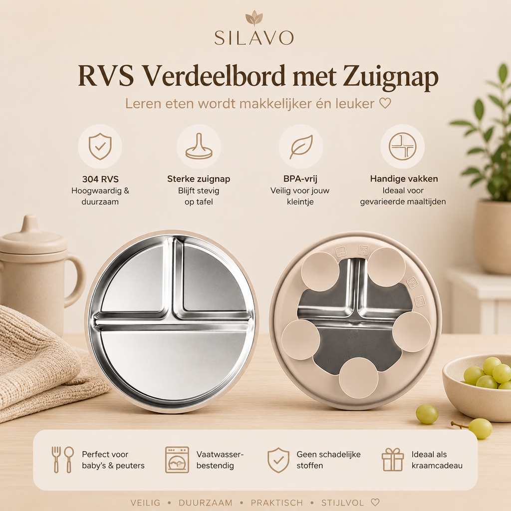 🍽️ Silavo® Premium Siliconen Baby Eetset met RVS Bestek