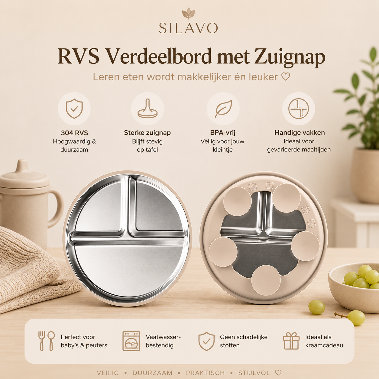 🍽️ Silavo® Premium Siliconen Baby Eetset met RVS Bestek