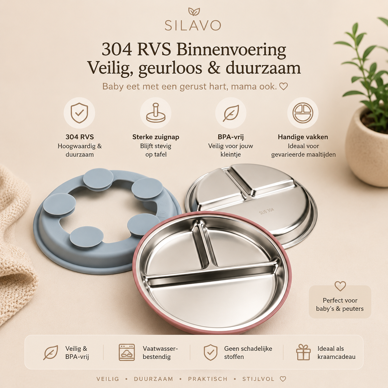 🍽️ Silavo® Premium Siliconen Baby Eetset met RVS Bestek