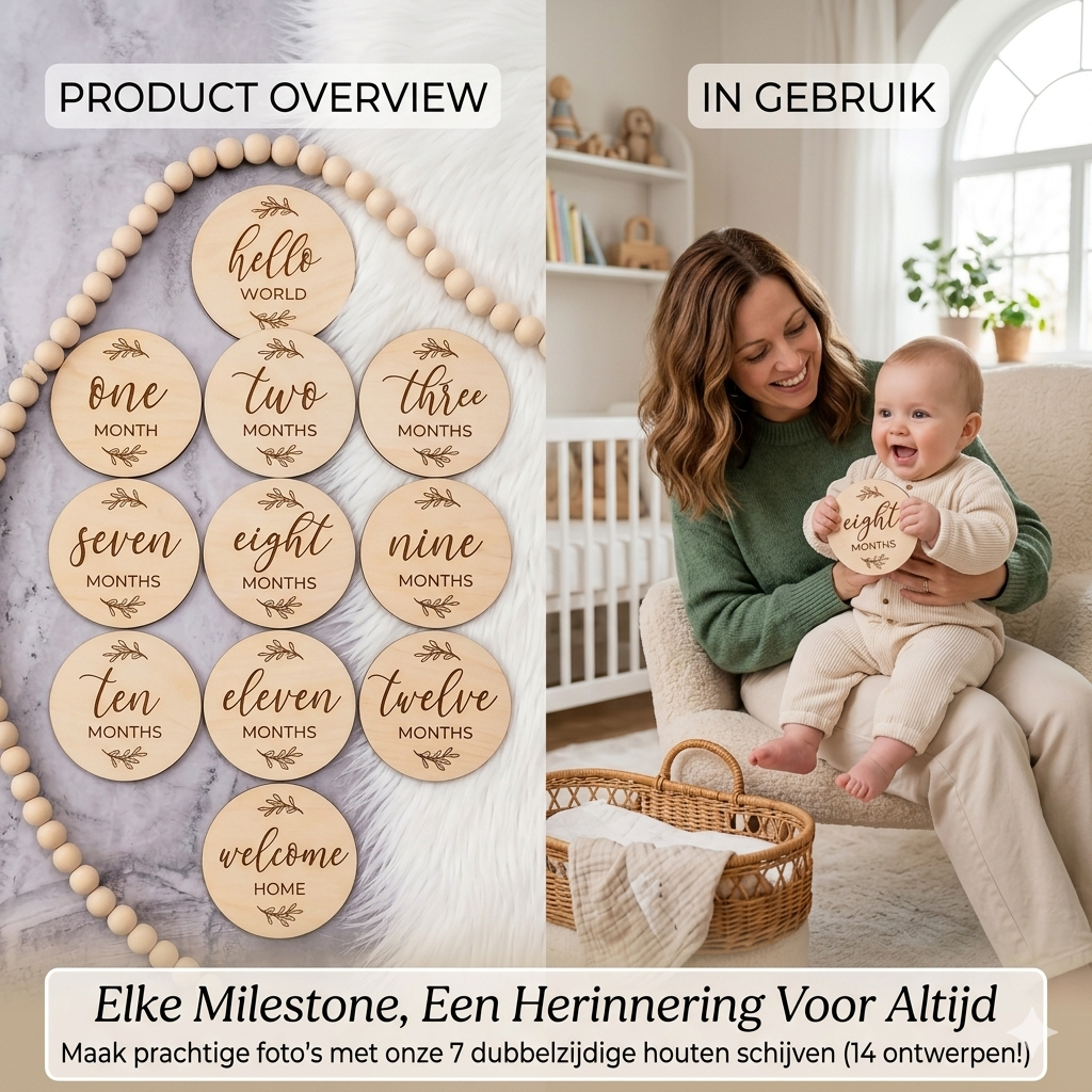 Baby Mijlpaal Kaarten Set – Houten Fotokaarten voor Onvergetelijke Eerste Momenten