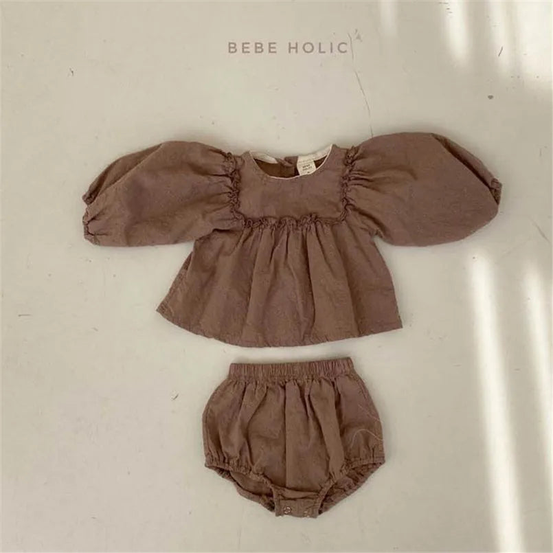 Vintage Baby Set – Romantisch 2-Delig Setje met Kant en Lange Mouwen