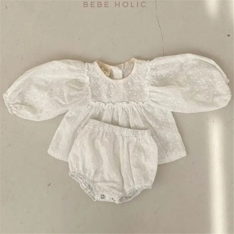 Vintage Baby Set – Romantisch 2-Delig Setje met Kant en Lange Mouwen