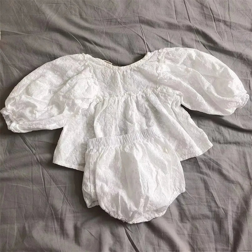Vintage Baby Set – Romantisch 2-Delig Setje met Kant en Lange Mouwen