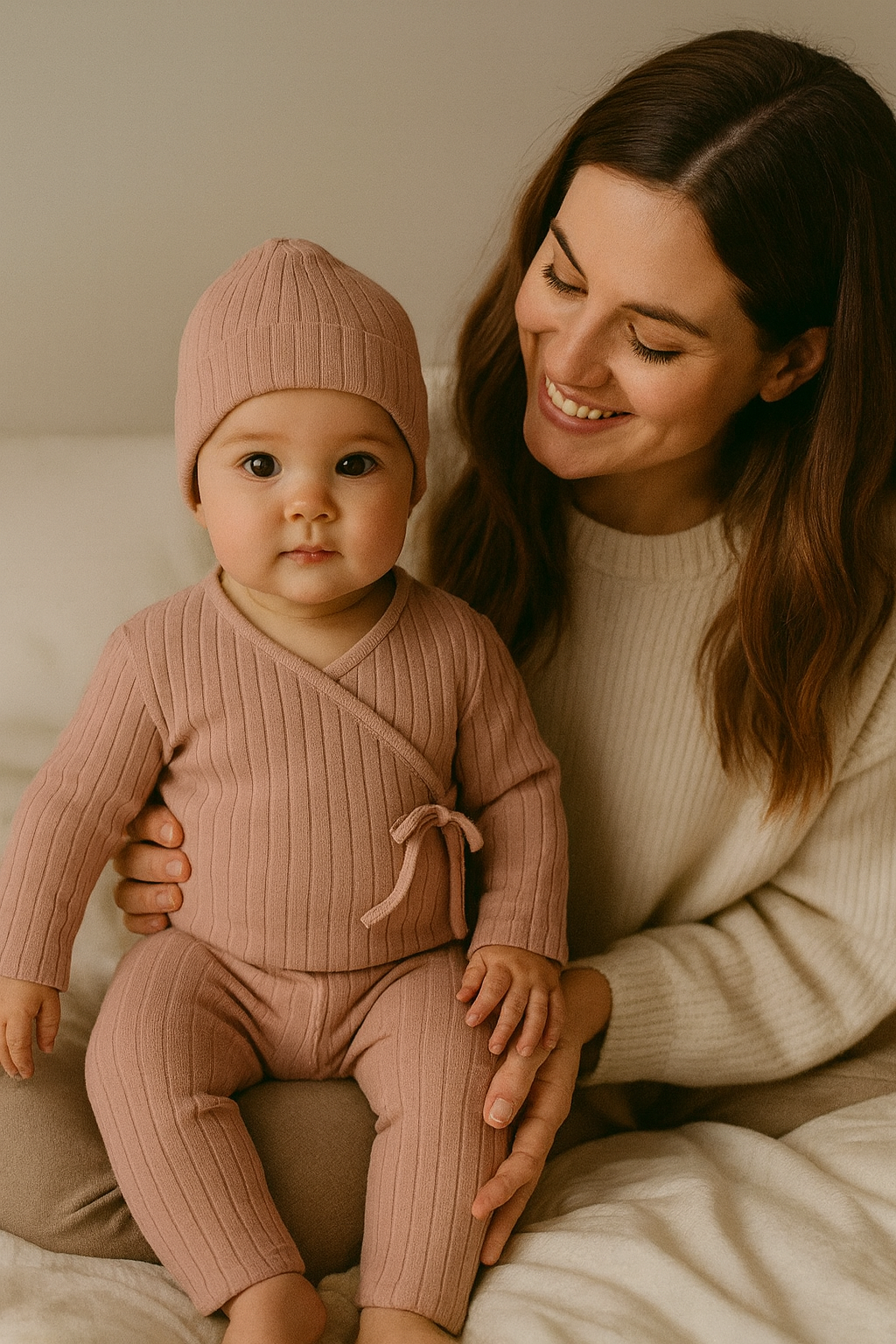 3-Delige Baby Set – Geribde Top, Broek & Mutsje – Comfortabel & Casual