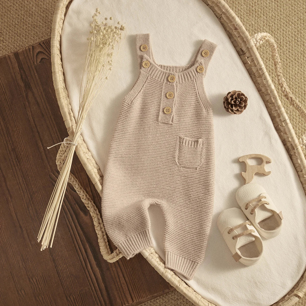 Gebreide Baby Overal – Mouwloze Jumpsuit met Knoopjes