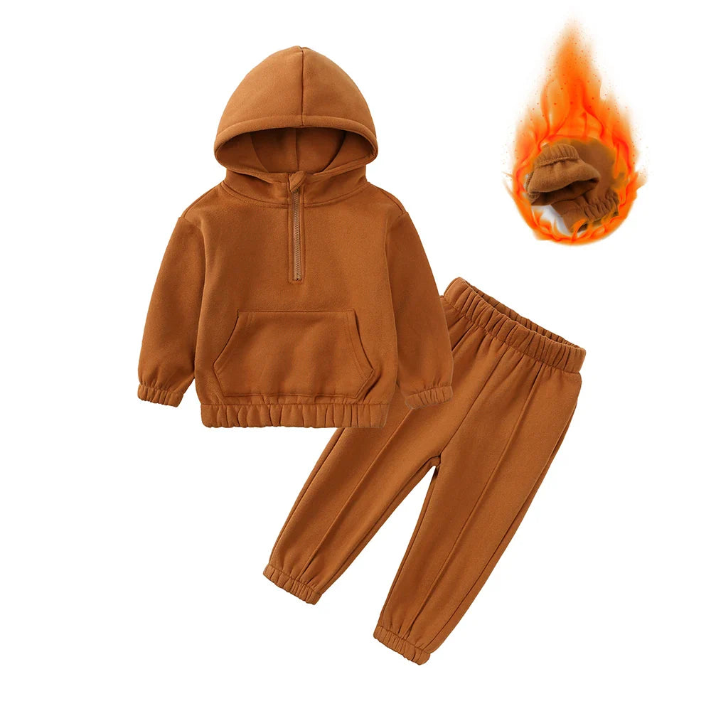 2-delig Warm Fleece Trainingspak – Hoodie & Broek Set voor Peuters (