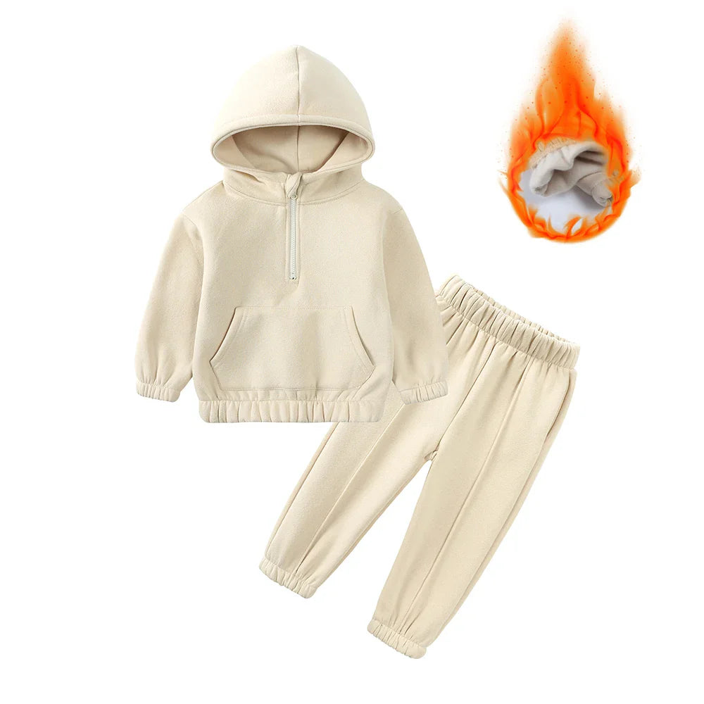 2-delig Warm Fleece Trainingspak – Hoodie & Broek Set voor Peuters (