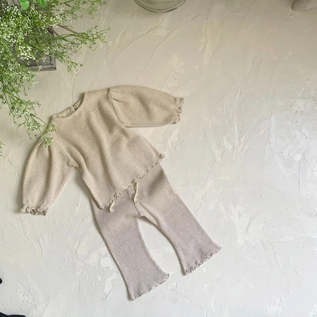 2-Delige Baby Meisjes Set – Wafelstructuur T-shirt & Bell Bottom Broek
