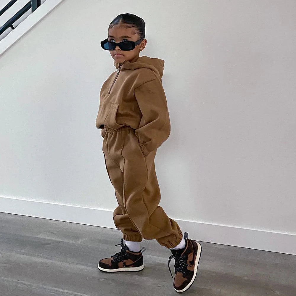 2-delig Warm Fleece Trainingspak – Hoodie & Broek Set voor Peuters (