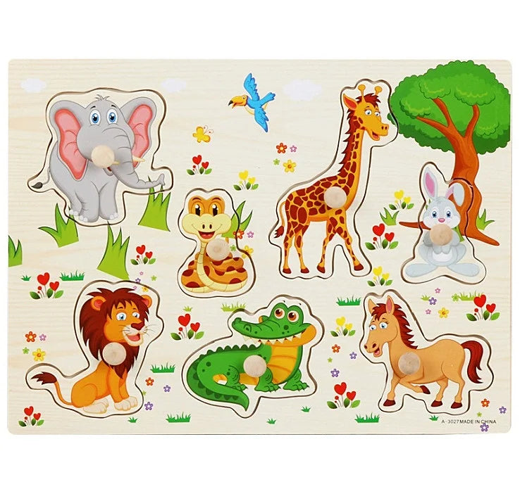 Montessori Houten Dierenpuzzel – Educatief Speelgoed met Handgrepen (30 cm)