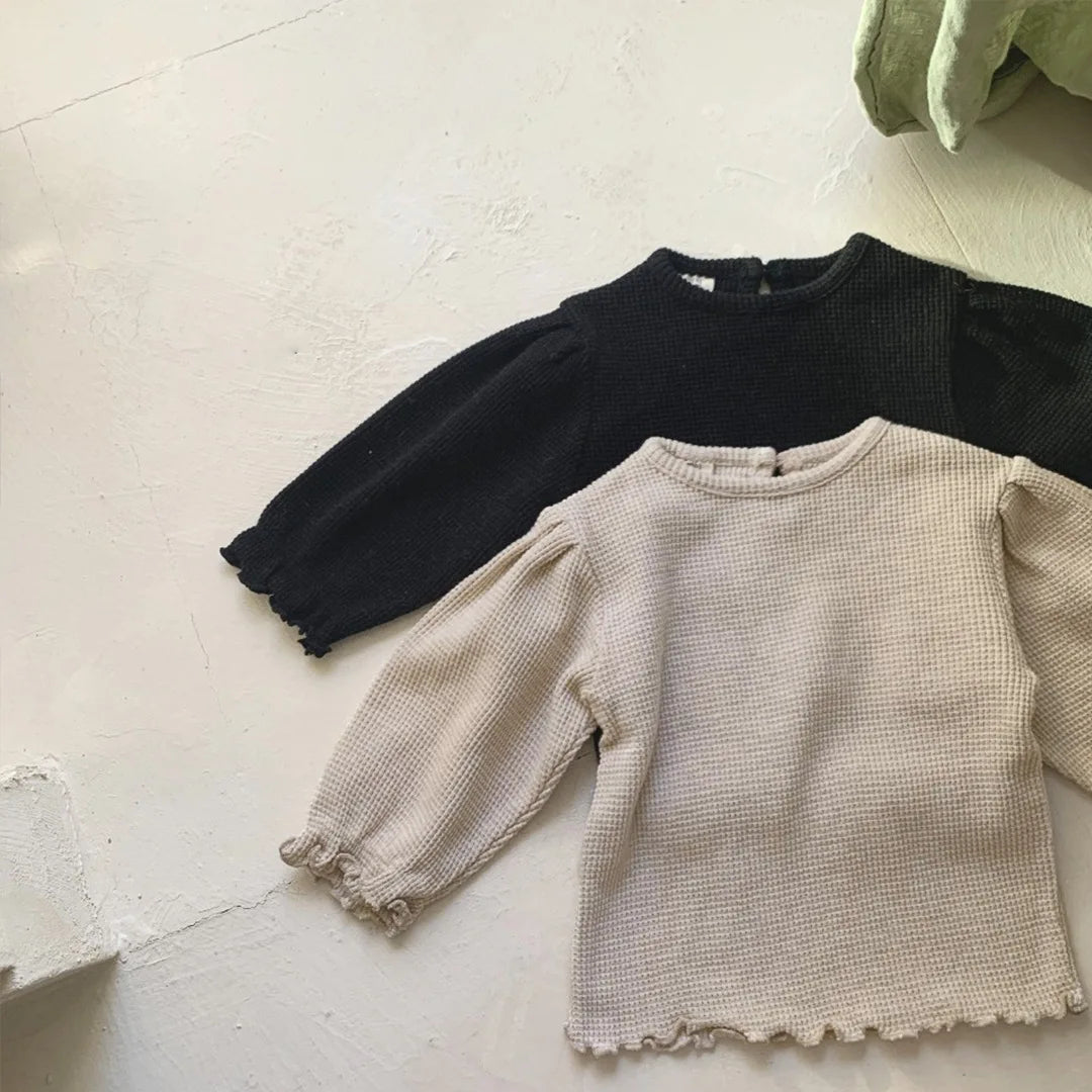 2-Delige Baby Meisjes Set – Wafelstructuur T-shirt & Bell Bottom Broek