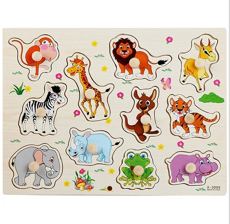 Montessori Houten Dierenpuzzel – Educatief Speelgoed met Handgrepen (30 cm)