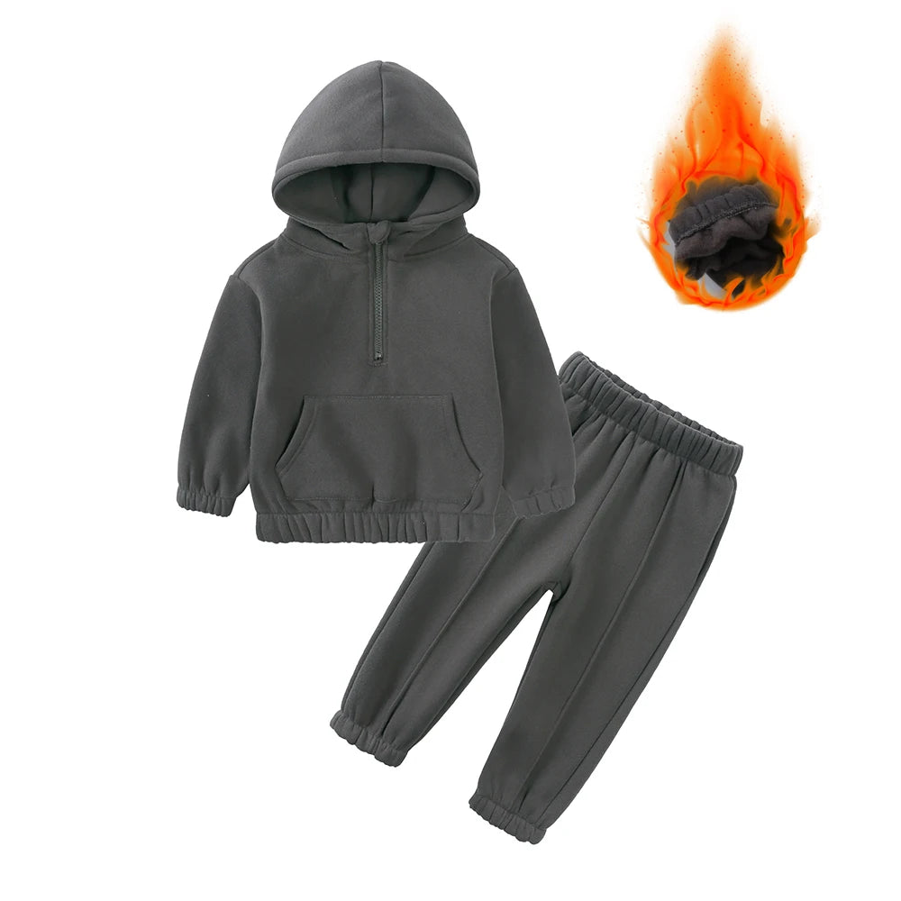 2-delig Warm Fleece Trainingspak – Hoodie & Broek Set voor Peuters (