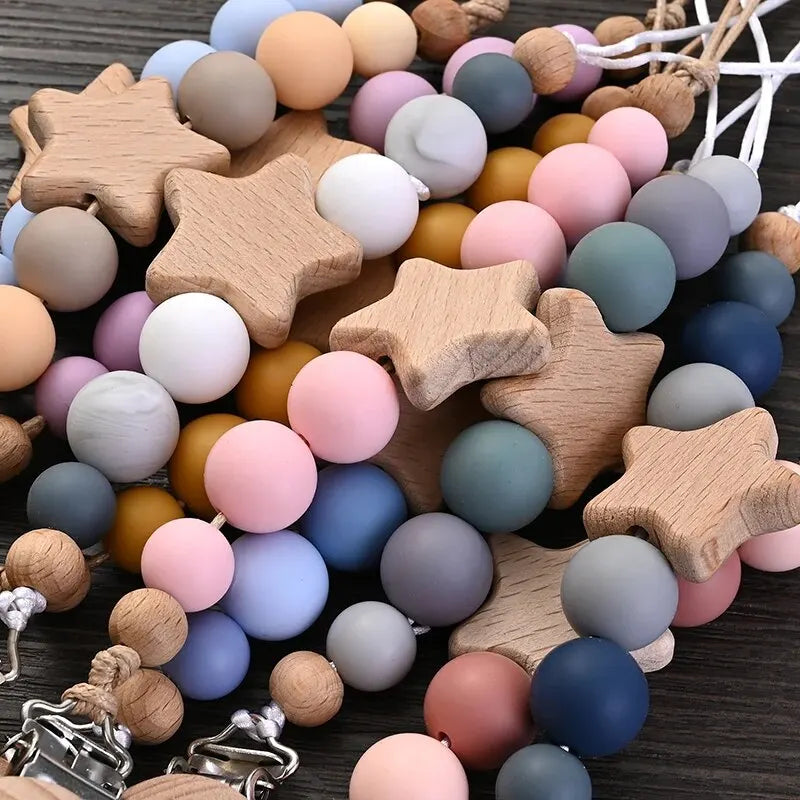Speenketting ‘Color Pop’ – Hout & Siliconen Met Sterdetail