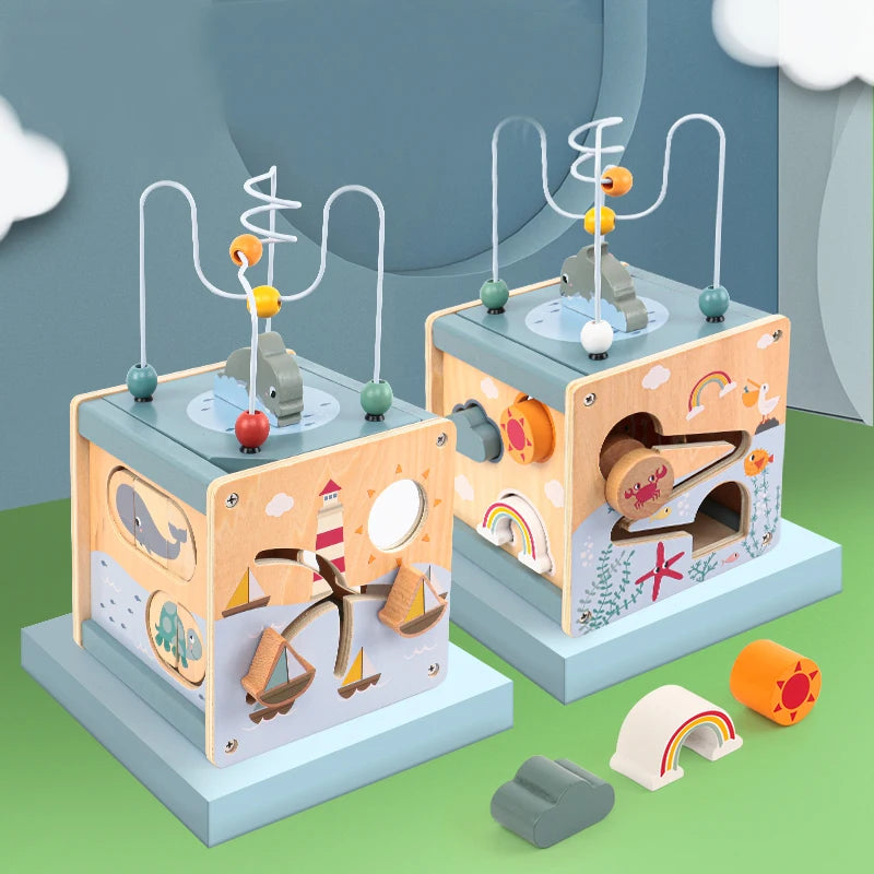 Montessori Houten Activiteitenkubus – 5-in-1 Educatief Speelgoed