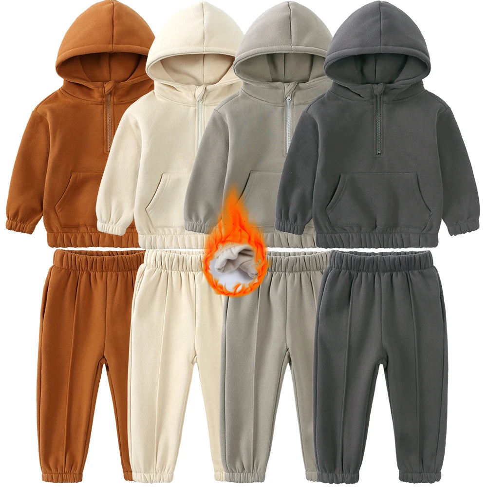 2-delig Warm Fleece Trainingspak – Hoodie & Broek Set voor Peuters (