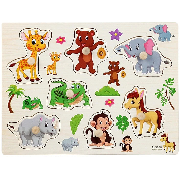 Montessori Houten Dierenpuzzel – Educatief Speelgoed met Handgrepen (30 cm)