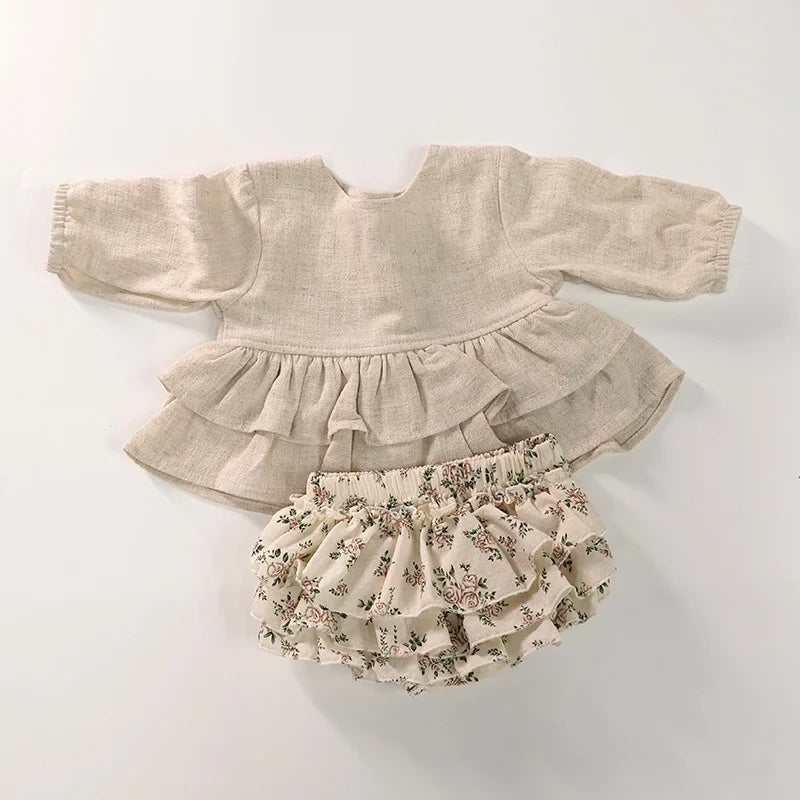 Vintage Baby Set – Romantisch 2-Delig Setje met Kant en Lange Mouwen