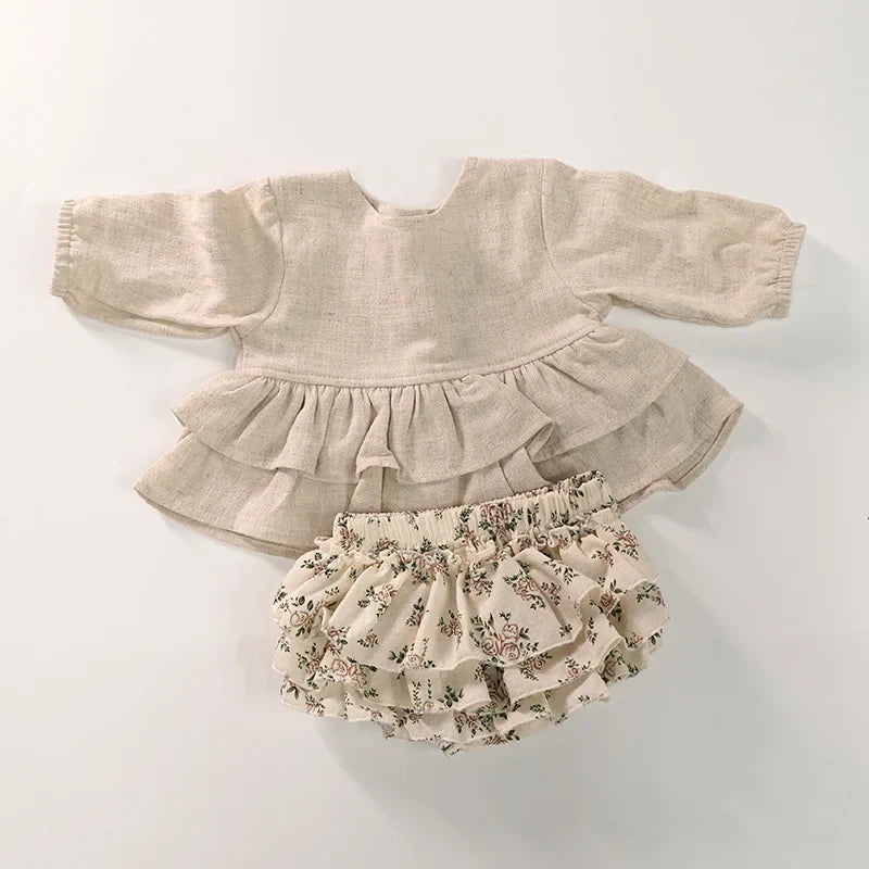 Vintage Baby Set – Romantisch 2-Delig Setje met Kant en Lange Mouwen