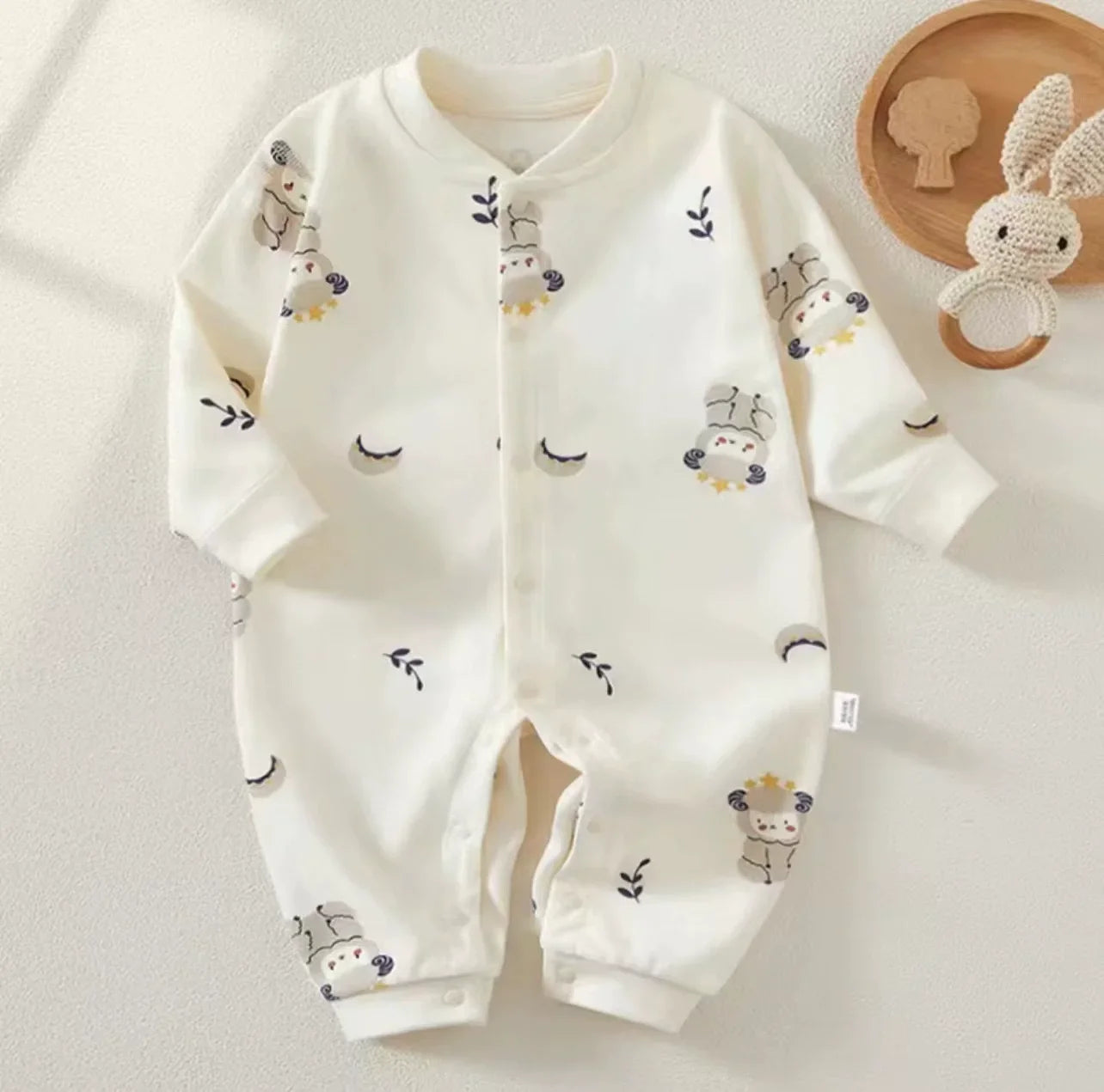 Loungewear Baby Romper – 100% Katoen met Beertjespatch