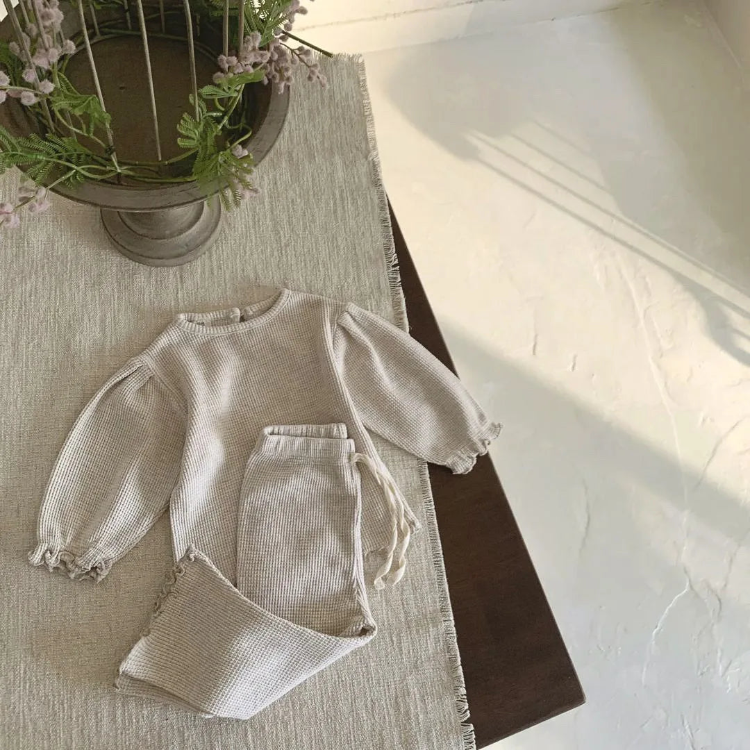2-Delige Baby Meisjes Set – Wafelstructuur T-shirt & Bell Bottom Broek