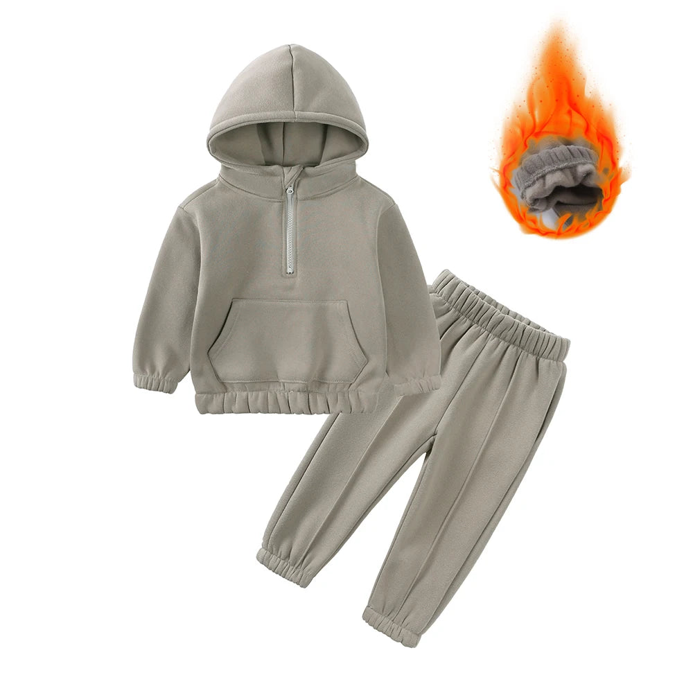 2-delig Warm Fleece Trainingspak – Hoodie & Broek Set voor Peuters (