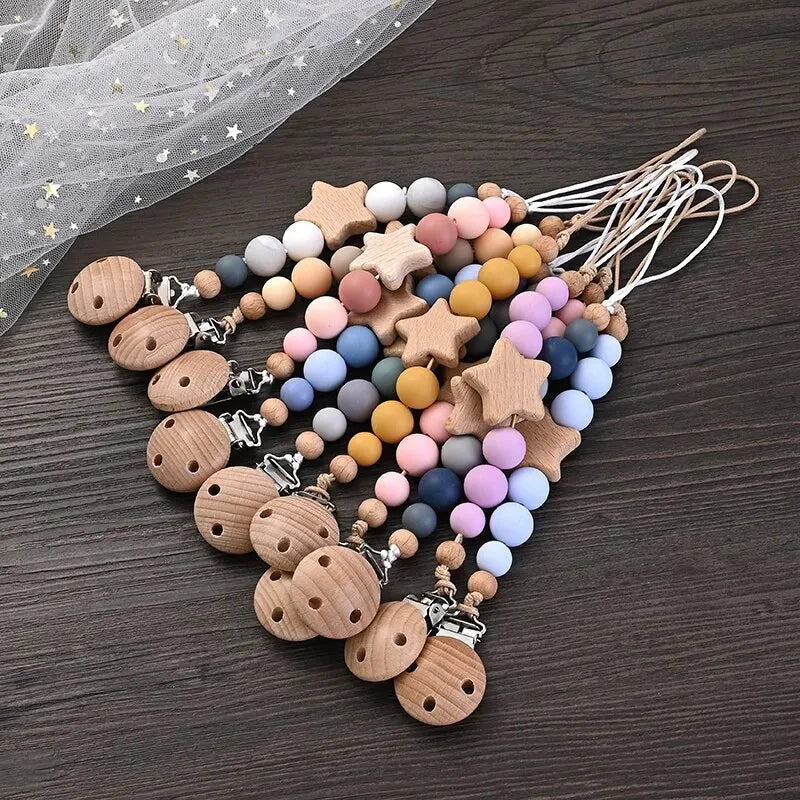 Speenketting ‘Color Pop’ – Hout &amp;amp; Siliconen Met Sterdetail