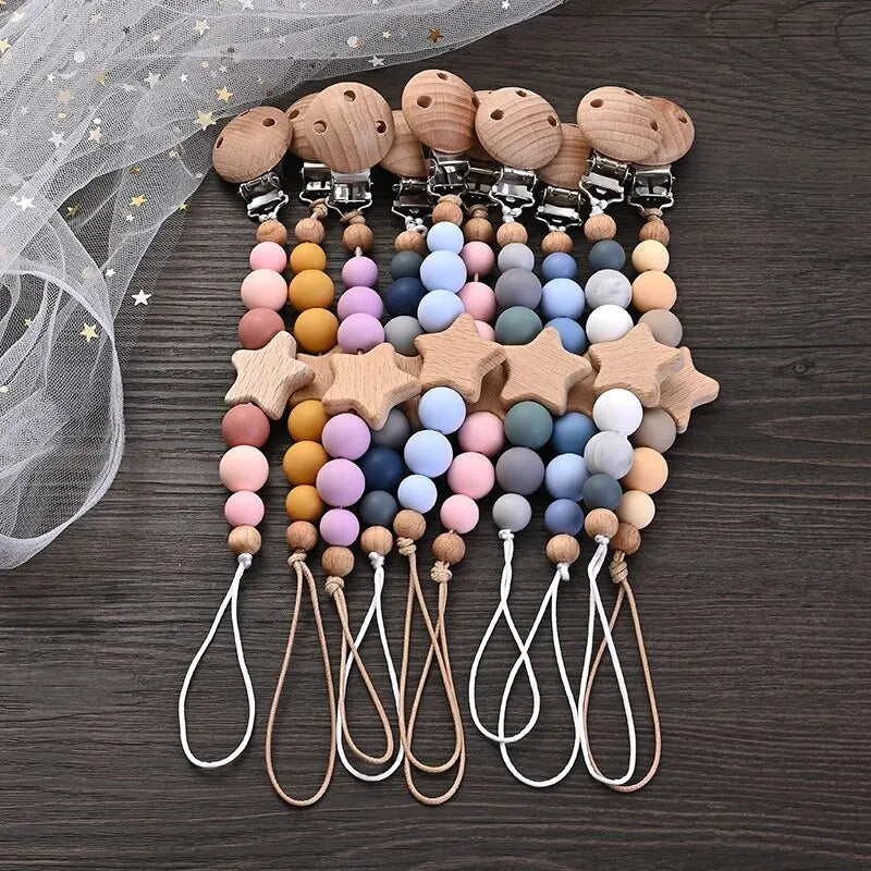 Speenketting ‘Color Pop’ – Hout & Siliconen Met Sterdetail