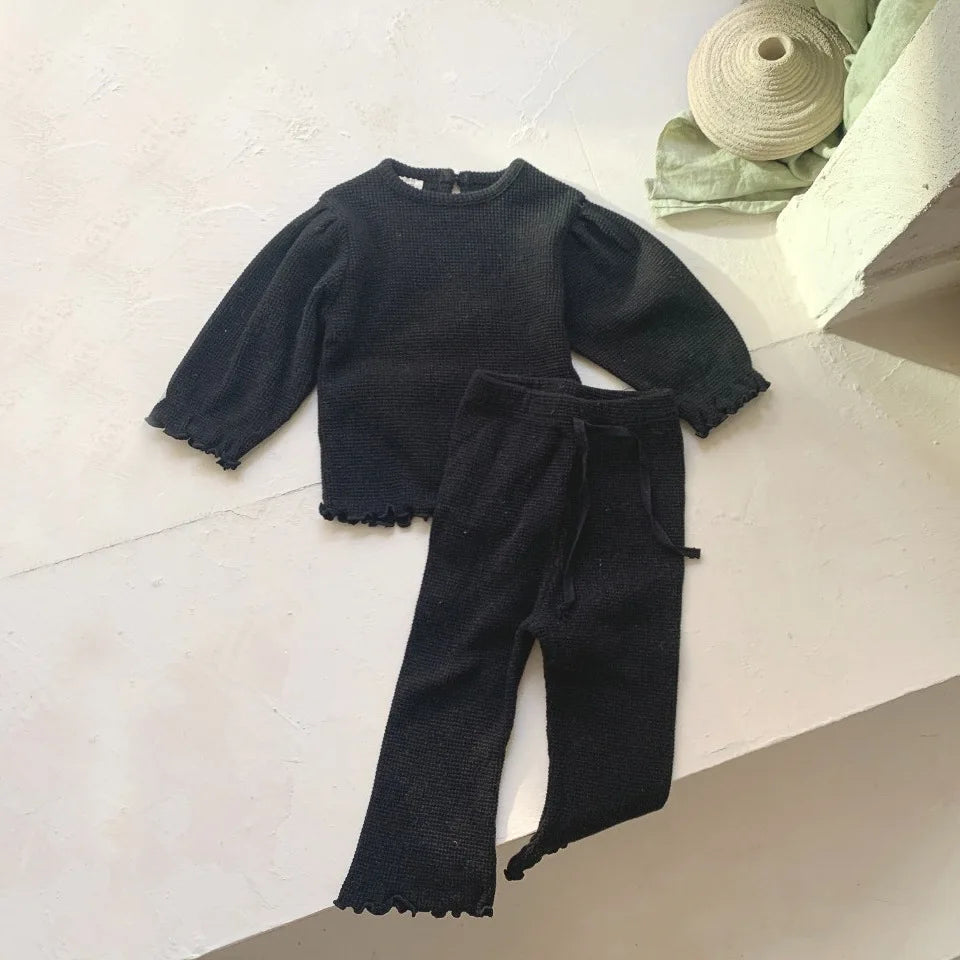 2-Delige Baby Meisjes Set – Wafelstructuur T-shirt & Bell Bottom Broek