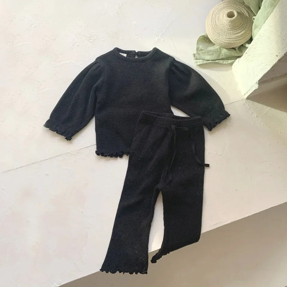 2-Delige Baby Meisjes Set – Wafelstructuur T-shirt & Bell Bottom Broek