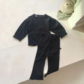 2-Delige Baby Meisjes Set – Wafelstructuur T-shirt & Bell Bottom Broek