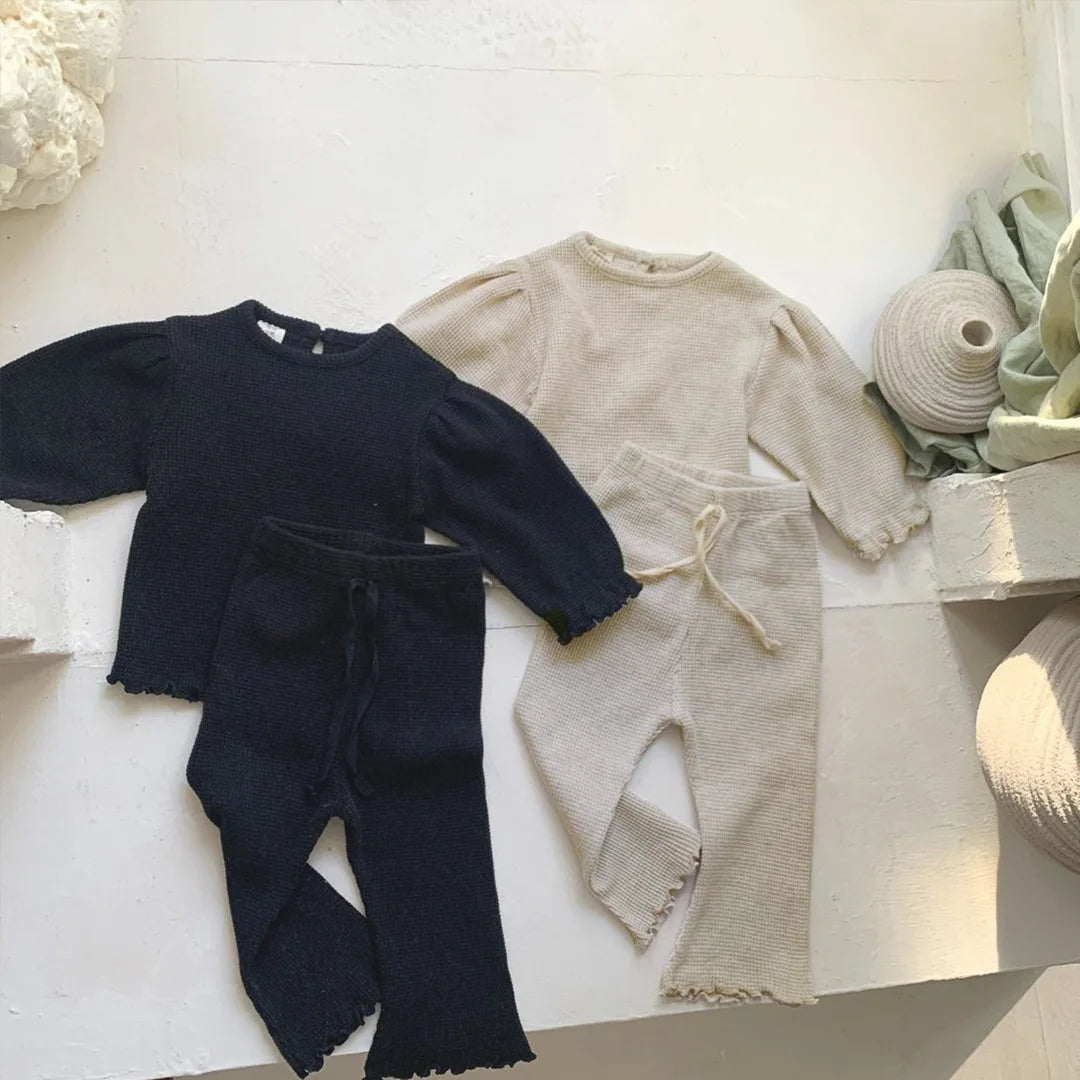2-Delige Baby Meisjes Set – Wafelstructuur T-shirt & Bell Bottom Broek