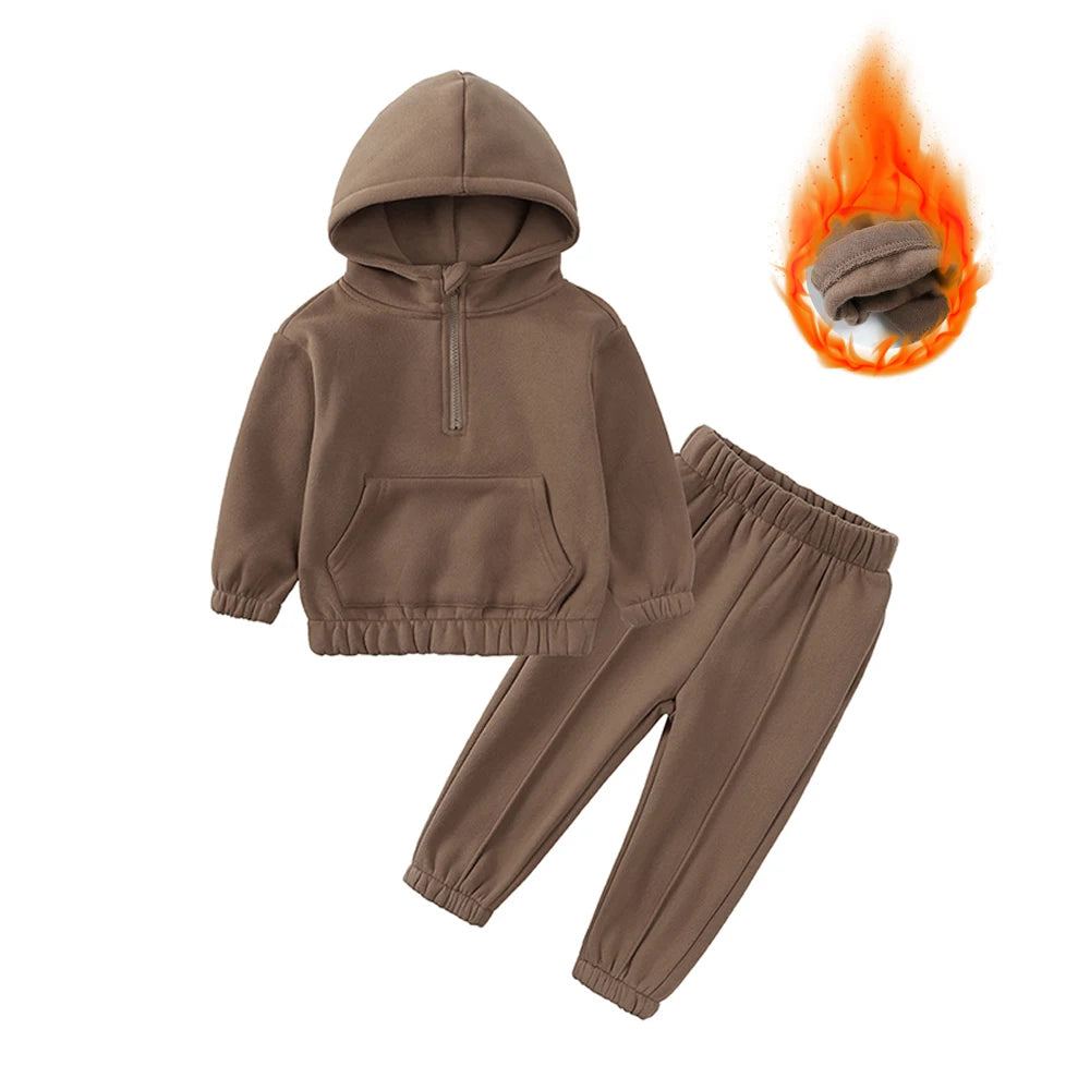 2-delig Warm Fleece Trainingspak – Hoodie & Broek Set voor Peuters (