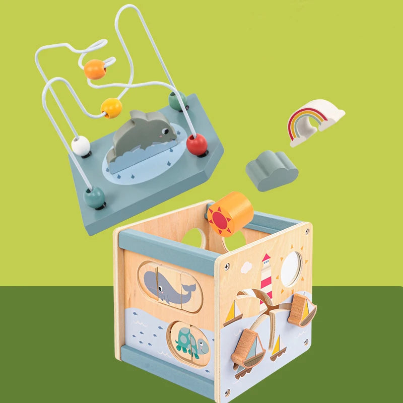 Montessori Houten Activiteitenkubus – 5-in-1 Educatief Speelgoed