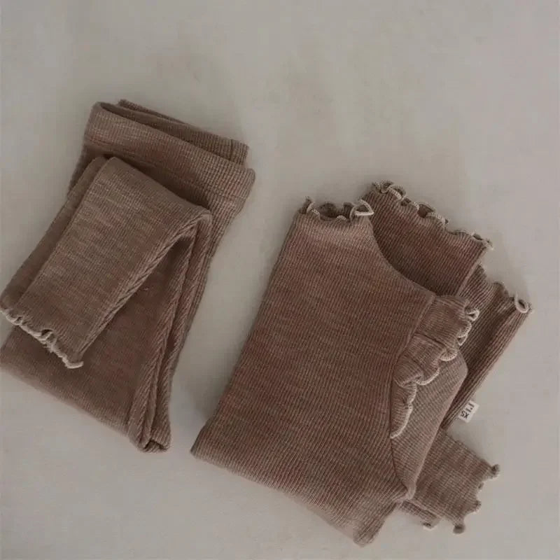 2-Delige Meisjes Set – Zachte Top met Kant & Broek – Herfst/Winter